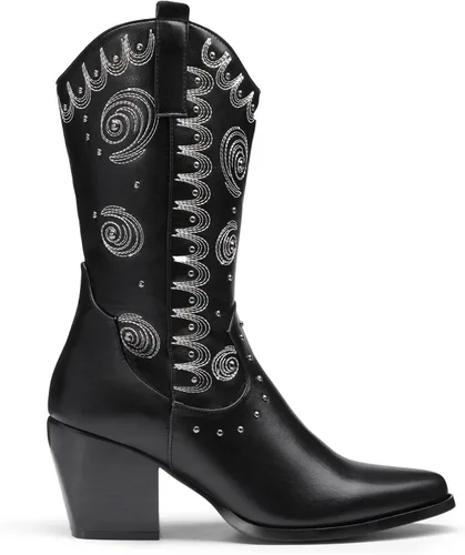 Vista 2 de DREAM PAIRS Botas vaqueras occidentales para mujer, botas vaqueras de media pantorrilla sin cierre