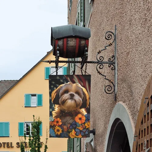 Vista 2 de Bandera de jardín Shih Tzu Dogs - Bandera de Estados Unidos con diseño de girasol, 12 x 18 pulgadas, doble cara, decoración de patio al aire libre