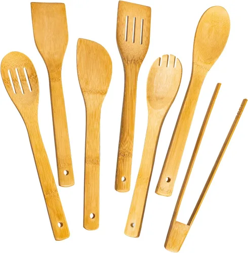 Vista 9 de Eisinly Cucharas de madera para cocinar, 7 piezas, juego de utensilios de cocina de madera antiadherentes, cuchara de espátula de madera duradera