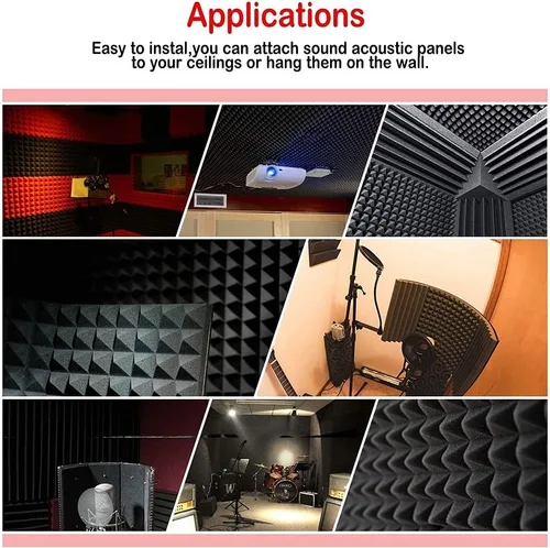 Vista 6 de 12 paneles de tratamiento acústico, 12 x 12 pulgadas x 2 pulgadas a prueba de sonido, paneles de pared insonorizados, espuma de doble densidad