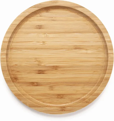 Vista 2 de XIMISISE Bandeja redonda de bambú, Bandeja de servir de madera, Plato de madera, Tabla de charcutería de madera, Bandeja decorativa para la mesa