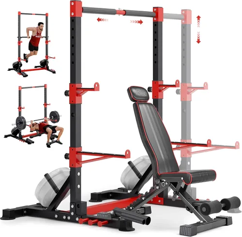 Vista 10 de YOLEO Smith Machine & Squat Rack Combo, Multi-Functional Power Racks with Adjustable Width & Pull-Up Bar, Cable Crossover Power Cage, Independent