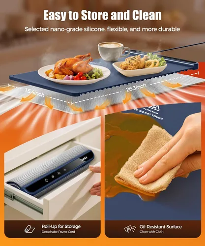 Vista 5 de Warming Mat for Food, 26x15 Inch, Dark Blue, Fast Heat, Child Lock
