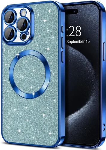 Vista 52 de Hython para iPhone 16 Funda con chispas brillantes, fundas transparentes magnéticas con protector de lente de cámara [Compatible con MagSafe]