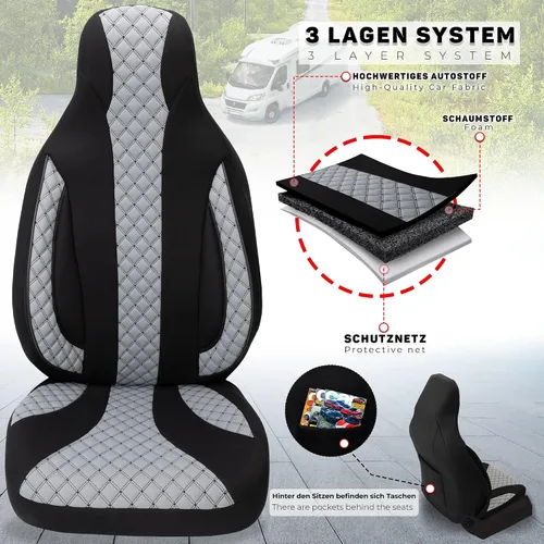 Vista 5 de Bremer SITZBEZÜGE Motorhome Seat Covers Ford Transit Custom Vanestro Atlantic Titanium WPL401 WPL401 - Black/Grey