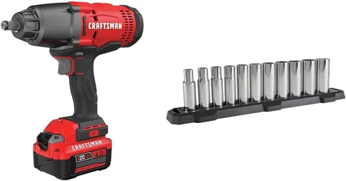 Vista 3 de CRAFTSMAN V20 RP - Kit de llave de impacto inalámbrica de 1/2 pulgada, sin escobillas, batería de 4Ah y cargador incluidos (CMCF900M1) + Juego