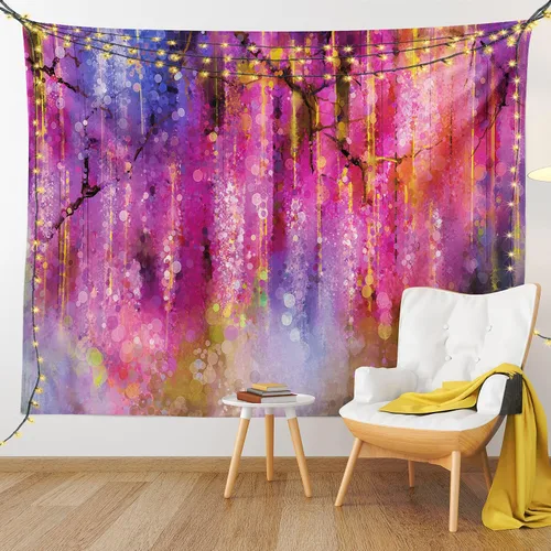 Vista 9 de Lunarable Tapiz de flores, racimo abstracto de flores con fondo de polinización de neón, formas de crecimiento de la naturaleza, decoración de tela