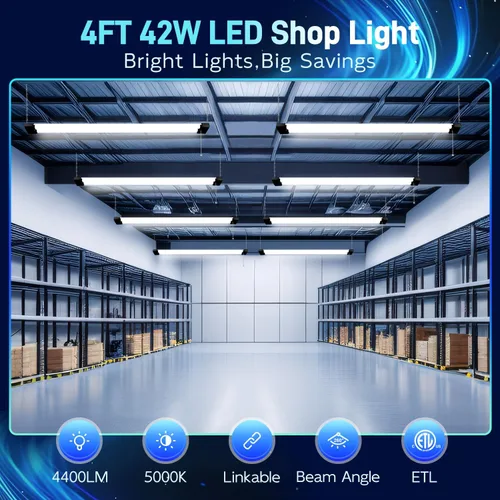 Vista 2 de hykolity Luz LED de 5000 K para tienda, 4 pies, luz diurna de 42 W, luces de techo LED para garajes, talleres, sótanos, colgantes o empotrados