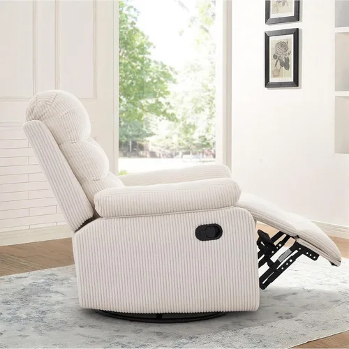 Vista 7 de Silla reclinable mecedora, moderna silla reclinable giratoria, sillón reclinable de tela de pana, sillón reclinable manual para sala de estar Beige