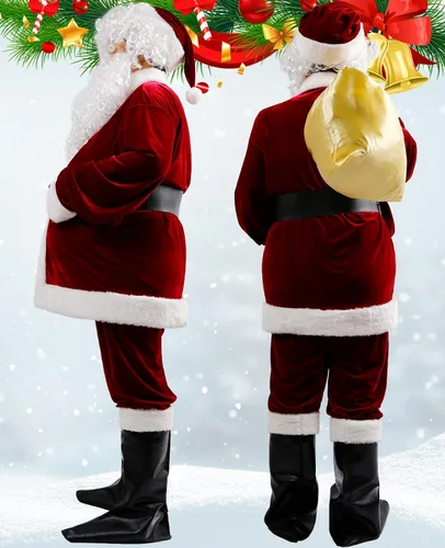 Vista 3 de BIBOSS Disfraz de Papá Noel para hombres, traje completo de Santa Claus para adultos, disfraz de Papá Noel para hombres, traje de Santa 9 piezas