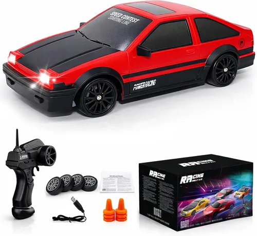 Vista 12 de Auto de control remoto RC Drift Car 2.4GHz escala 1:24 4WD 15KM/H Modelo de vehículo de alta velocidad con luces LED Neumático de Derrape Coche