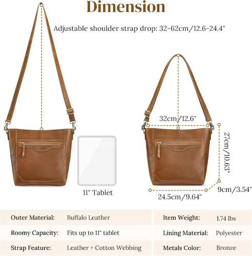 Vista 4 de S-ZONE Bolso bandolera vintage de piel auténtica para mujer, con bolsillo exterior