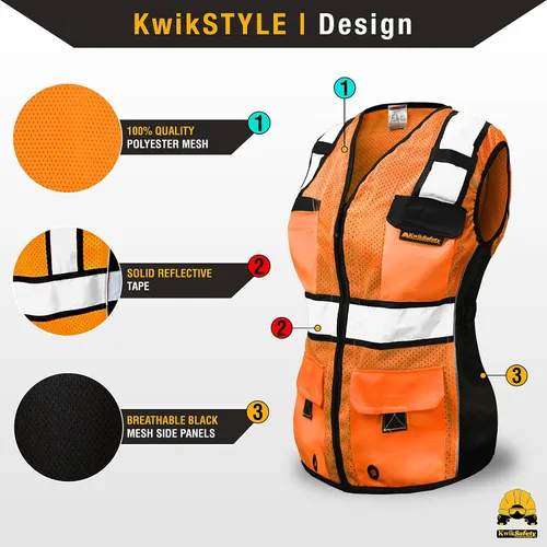 Vista 3 de KwikSafety (Charlotte, NC) RoadBOSS Econ & Chaleco de seguridad premium para mujer