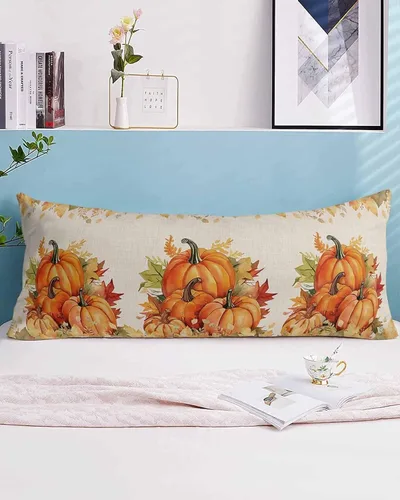 Vista 2 de Funda de almohada corporal de calabazas de otoño, fundas de almohada suaves decorativas para sofá largo y lumbar, funda de cojín con cierre