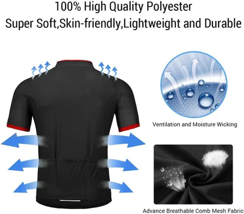 Vista 5 de wantdo Camisetas de ciclismo para hombre, camisetas de ciclismo de montaña MTB Jersey de manga corta Camisetas de ciclismo transpirable de secado