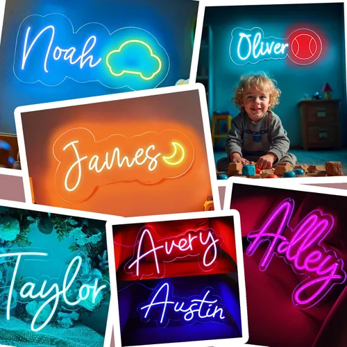 Vista 3 de Letrero de neón personalizado, letrero de nombre de neón personalizable para decoración de pared, regalos de cumpleaños de Navidad para niñas