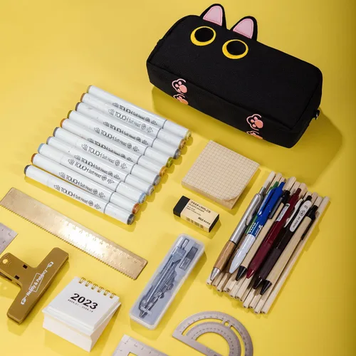 Vista 6 de Hongdian - Estuche para lápices de gran capacidad, bolsas para bolígrafos de gato 3D, organizador para oficina, universidad y escuela
