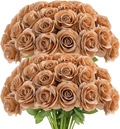 Vista 14 de LVEFIT - 12 rosas artificiales de otoño para decoración de otoño Beige