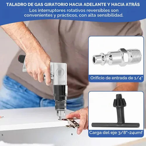 Vista 5 de Taladro neumático de aire de 3/8", herramienta de rotación reversible de alta velocidad de 1700rpm para perforar en paredes, pisos, placa de hierro