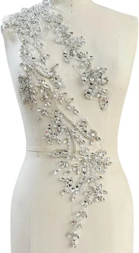 Vista 16 de Parches de lentejuelas brillantes de acrílico hechos a mano en encaje, con cuentas y piedras, para coser, accesorios para vestido de novia (negro)