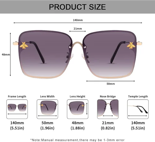 Vista 3 de Dollger Lentes de sol cuadrados de gran tamaño para mujer, lentes de sol de moda, montura grande, lentes degradados, protección UV400 A1: negro