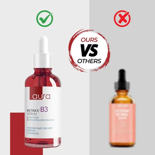Vista 4 de AURA - Suero de retinol antienvejecimiento 1% - Retinol encapsulado, ácido hialurónico, vitamina C y E, colágeno, niacinamida, paquete económico