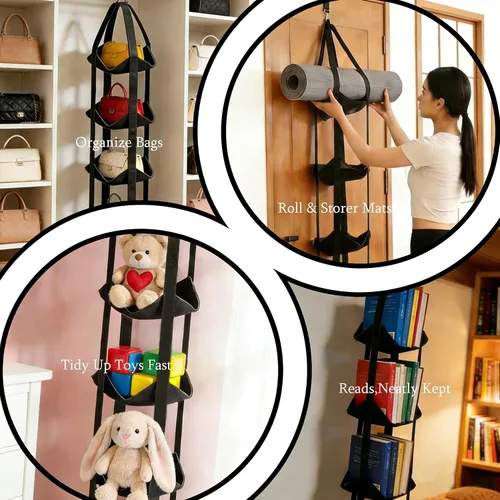 Vista 6 de BOXIN Organizador de almacenamiento de bolas colgantes de 5 niveles con gancho para todas las pelotas deportivas, organizador de equipo deportivo