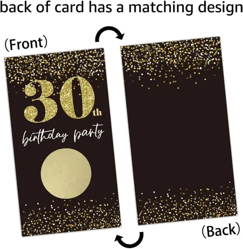 Vista 5 de REWIDPARTY Tarjetas de juego para raspar para fiesta de cumpleaños número 30 (32 piezas) Saludos a 30 años de premios para rifas, feliz fiesta