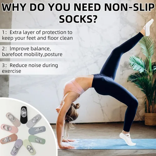 Vista 5 de Calcetines de yoga con agarre antideslizante para mujer, talla única, para fitness, deporte, danza de calcetines