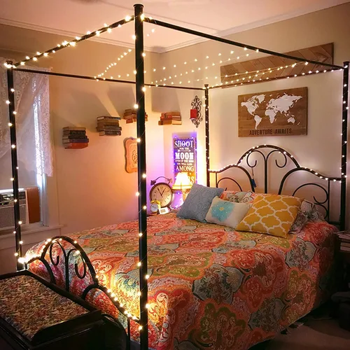 Vista 7 de RUICHEN Guirnalda de luces USB con cable de cobre de 20 pies, 120 luces LED estrelladas con interruptor de encendido/apagado, blanco cálido