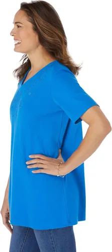 Vista 4 de Woman Within Camiseta bordada con cuello en V para mujer