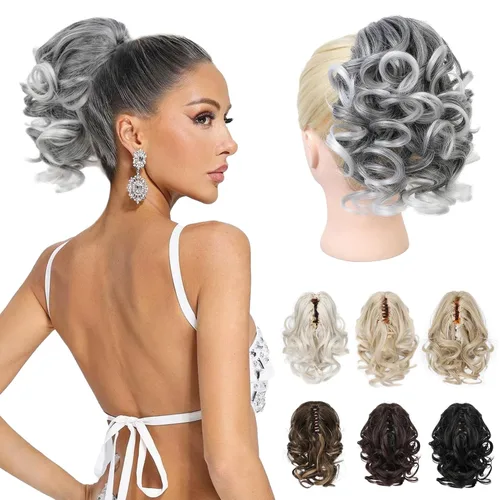 Vista 24 de REECHO Extensión de cola de caballo, 23 cm de largo, rizada, ondulada, pinza de clip para colas de caballo, extensiones de cabello HP001 para Negro