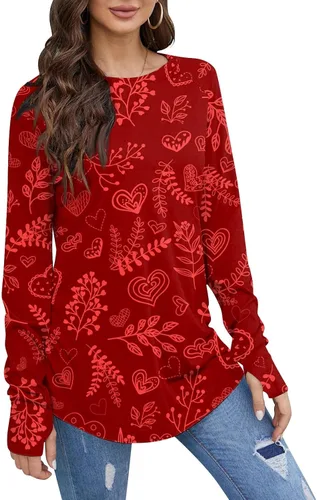 Vista 5 de Trajes navideños para mujer, camisetas de manga larga con fugas y cuello redondo, blusas de moda