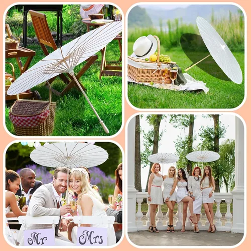Vista 7 de MOTOTO Paraguas de papel blanco de 33 pulgadas, paraguas de papel aceitado chino, japonés, paraguas decorativo de pintura DIY para decoración