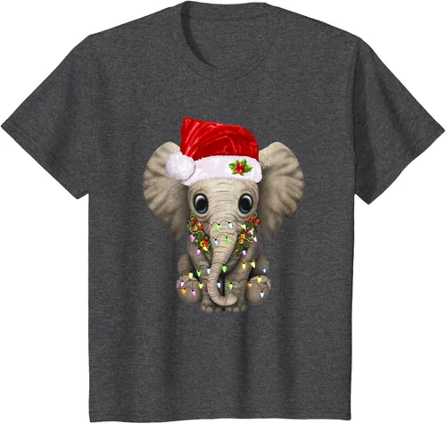 Vista 31 de Lindo elefante de Navidad luz divertido elefante amante de Navidad regalo camiseta Negro