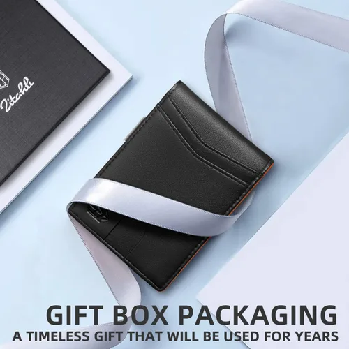 Vista 133 de Zitahli - Carteras delgadas con clip para dinero para hombre, tarjetero minimalista, de cuero, plegable, con bloqueo RFID, cartera de bolsillo
