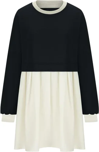 Vista 5 de Sudadera de gran tamaño para mujer, cuello redondo, minivestido de manga larga, sin botones, ajuste relajado, sudaderas de moda
