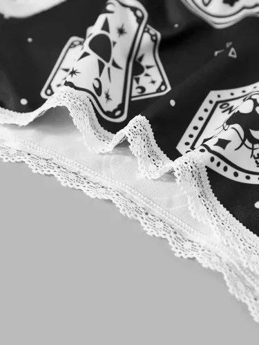 Vista 4 de WDIRARA Conjunto de ropa interior para mujer, paquete de 3 unidades, estampado gráfico de calavera