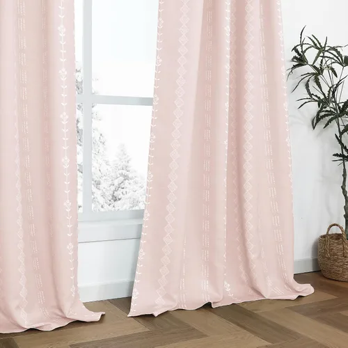Vista 11 de Lino Rosa Cortinas de Crema y Negro para Cocina, Cortinas Opacas Bohemias para Ventana de Baño y Sala de Estar, 45 Pulgadas de Largo