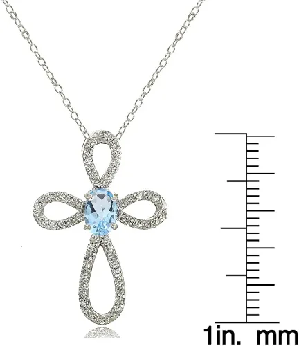 Vista 3 de Lovve Collar de plata de ley con piedra preciosa y topacio blanco con cruz infinita