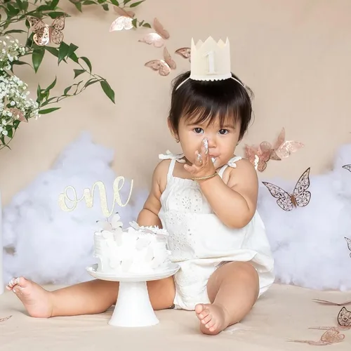 Vista 4 de Sombrero de corona boho para primer cumpleaños, decoraciones naturales, accesorios para fotos de pastel blanco lechoso