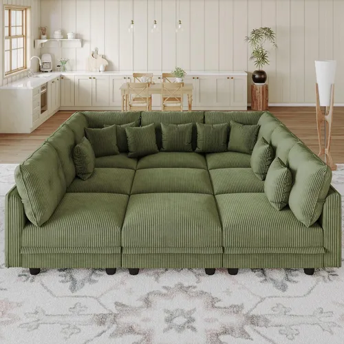 Vista 23 de LLappuil Sofá cama modular con diván de almacenamiento, sofá cama modular de pana para sala de estar, apartamento, beige