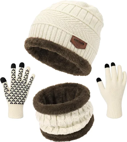 Vista 13 de Loritta Winter Hats for Men, 3 PCS Fleece Beanie Scarf Gloves Set A-Negro