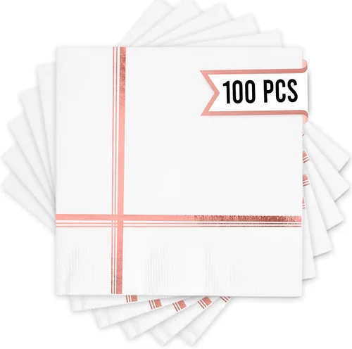 Vista 17 de Servilletas negras y doradas – Juego de 100 servilletas desechables de cóctel y postre de 5 x 5 pulgadas con borde dorado, perfectas para bodas