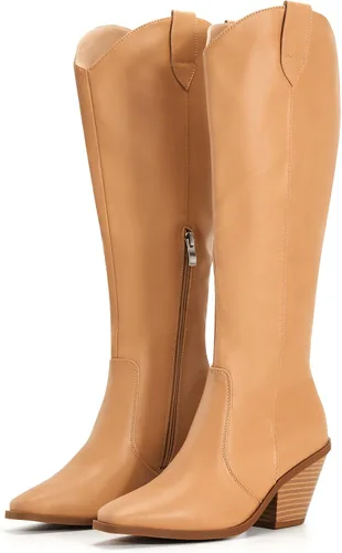 Vista 4 de Botas altas hasta la rodilla con cremallera lateral para mujer, tacón grueso, punta cuadrada, cómodas botas largas