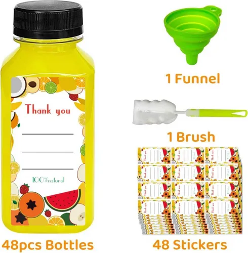 Vista 3 de 48 botellas de jugo de 8 onzas con tapas, botellas de plástico con tapas, recipientes reutilizables transparentes a granel para jugo, leche y otras