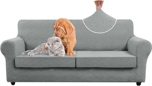Vista 12 de Funda de sofá de 4 piezas, adecuada para 2 cojines extra grandes y 2 fundas de cojín de gran tamaño, funda protectora para muebles de mascotas