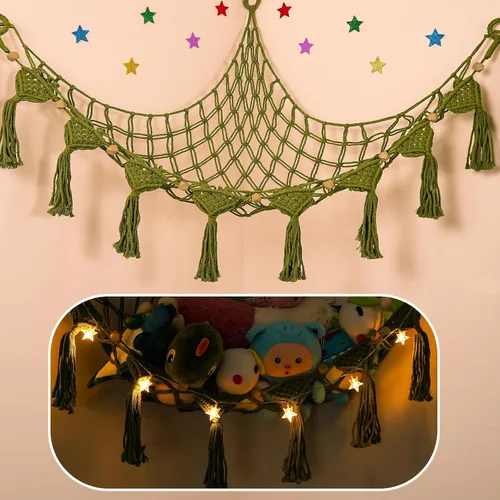 Vista 19 de Hamaca Esquinera para Animales de Peluche - Jumbo de 56'' Hecha a Mano con Cordón Doble de Macramé de 5mm, Red de Almacenamiento de Animales