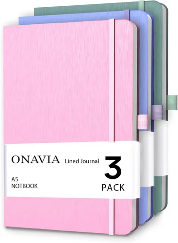 Vista 8 de ONAVIA Cuaderno rayado A5, cuaderno de notas con rayas universitarias de 7mm, diario para escribir, trabajo, escuela, viajes y toma de notas, tapa