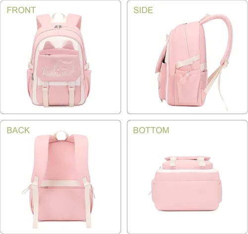 Vista 2 de GeeWin Mochila escolar para niñas, estudiantes, mochila para exteriores, Rosado, Mochilas Daypack